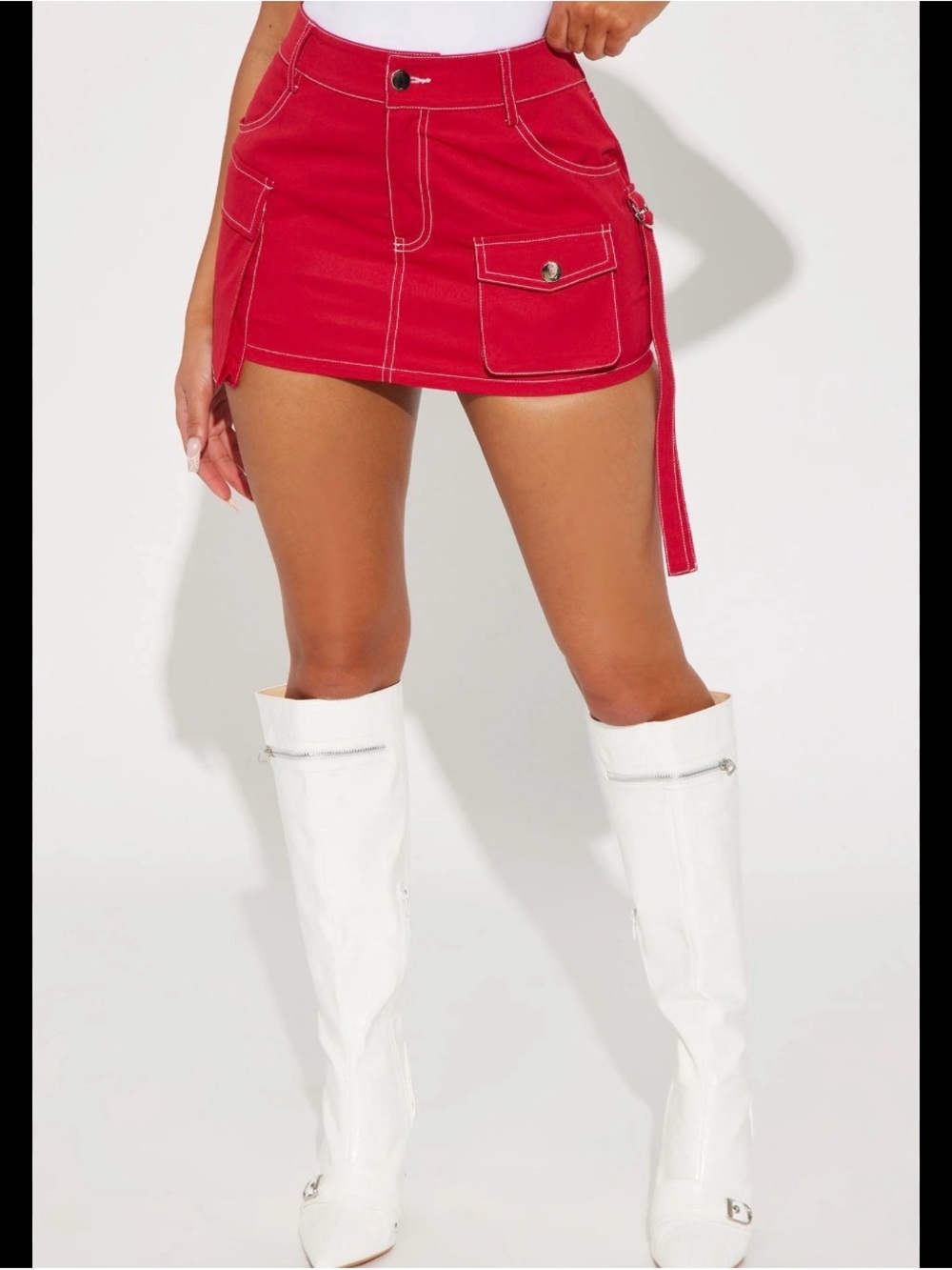 Red Mini Skirt with Patch Pockets